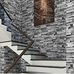 Blooming Wall 3D Gray Brick Stone Wallpaper Roll